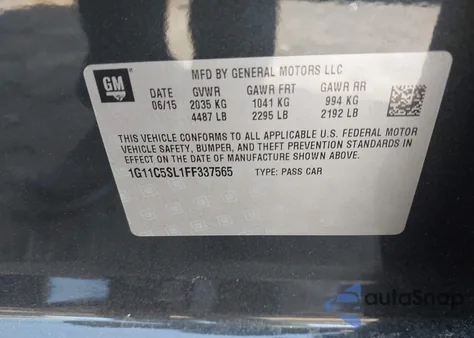 2015 Chevrolet Malibu 1Lt from USA, damaged, VIN 1G11C5SL1FF337565